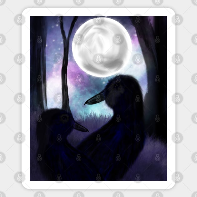 Ravens at night Sticker by Kcinnik